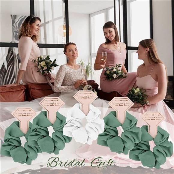 Twill Bridesmaid Scrunchies Bachelorette Hair Ties Set of 12 Bridal Shower